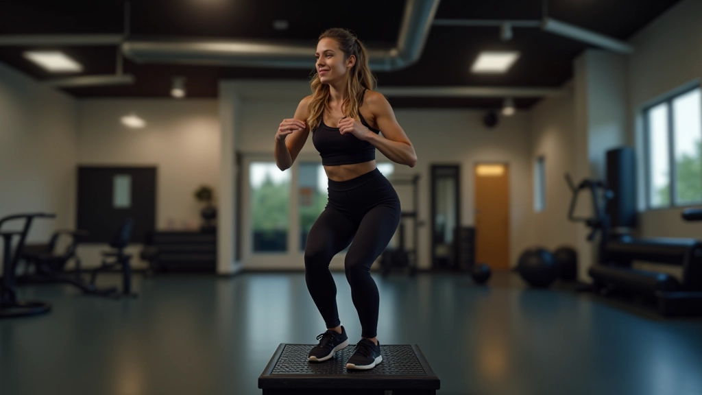 Close-up view of person stepping on fitness platform demonstrating proper form during aerobics workout